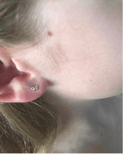 Children's Sterling Silver 'April Birthstone' Bow Stud Earrings