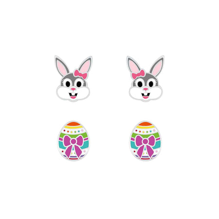 Children's Sterling Silver 'White Bunny Rabbit With Carrot' Stud Earrings