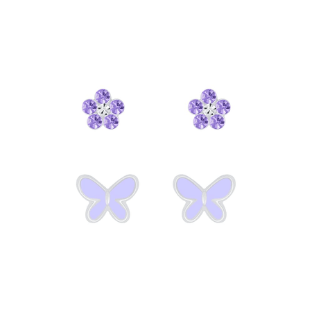 Children's Sterling Silver 'Butterfly and Flower' Stud Earrings