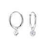 Children's Sterling Silver Clear Crystal Charm Hoop Earrings