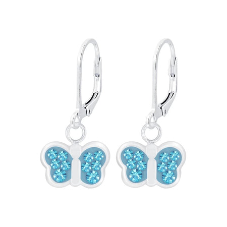 Children's Sterling Silver 'Aqua Blue Sparkle Paw and Heart' Crystal Stud Earrings