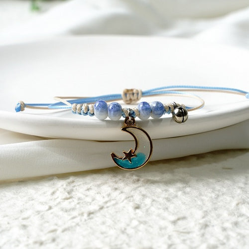 Children's Adjustable Blue Moon Wish Bracelet / Friendship Bracelet -Blue