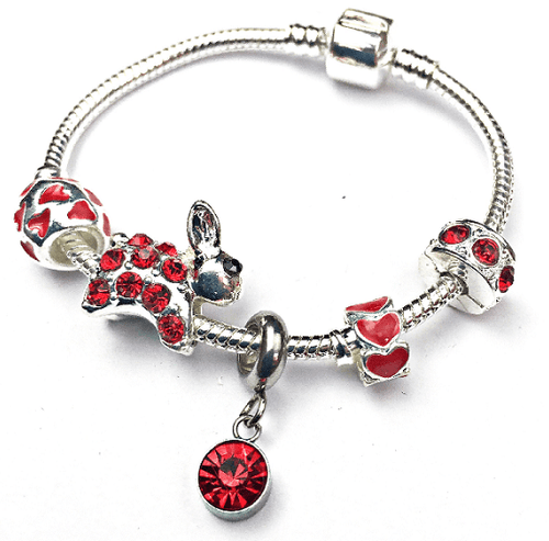 Children's 'January Birthstone' Red Garnet Coloured Crystal Silver Plated Charm Bead Bracelet