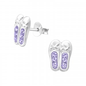 Children's Sterling Silver Purple Ballet Shoes Pendant Necklace and Purple Ballerina Stud Earrings Set
