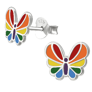 Children's Sterling Silver Rainbow Swirl Heart Stud Earrings