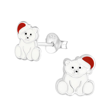 Children's Sterling Silver Set of 2 Pairs of Christmas Tree and Santa Bear Stud Earrings