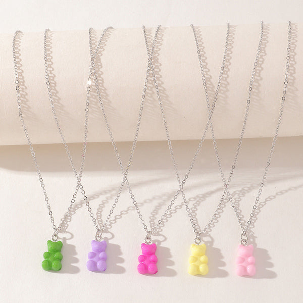 Children's Set of 5 Colourful Teddy Bear Pendant Necklaces