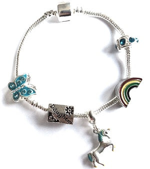 Children's Daughter 'Magical Unicorn' Silver Plated Charm Bead Bracelet