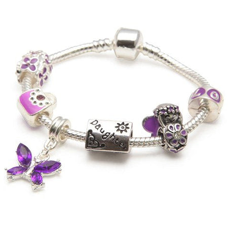 Teenager's 'Daughter Half Heart Pink Sparkle' Silver Plated Charm Bracelet