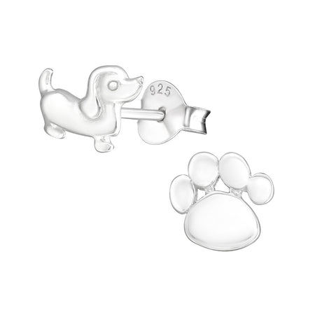 Children's Sterling Silver 'Hanging Dog and Bone' Crystal Stud Earrings