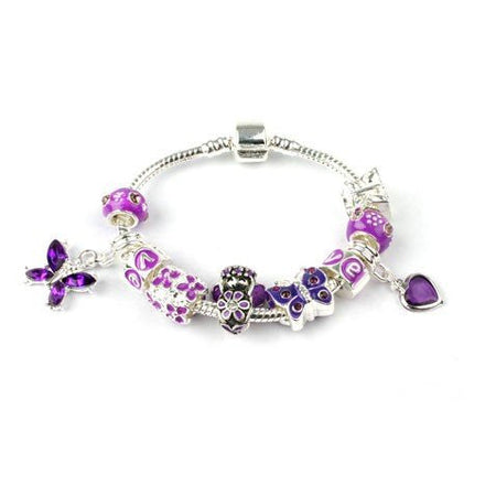 Children's Princess 'Purple Fairy Dream' Silver Plated Charm Bead Bracelet