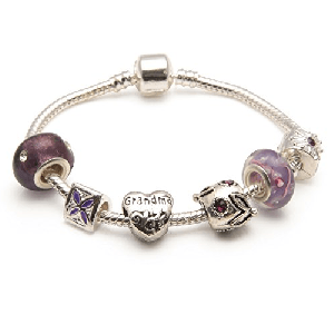 Gran 'Purple Haze' Silver Plated Charm Bead Bracelet