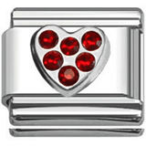 Stainless Steel 9mm Shiny Link with Red Crystal Heart for Italian Charm Bracelet