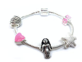 childrens charm bracelet pink and silver mermaid