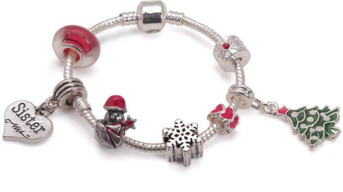 childrens christmas sister bracelet with charms and beads