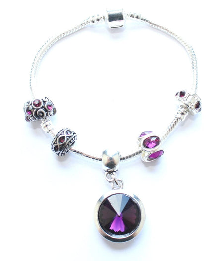 Adult's 'September Birthstone' Sapphire Coloured Crystal Silver Plated Charm Bead Bracelet