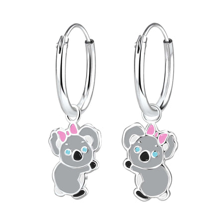 Children's Sterling Silver Christmas Teddy Bear Hoop Earrings