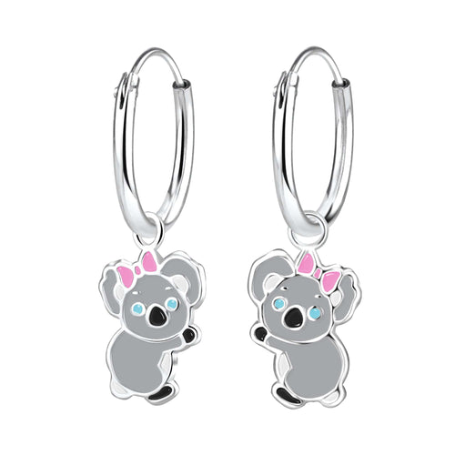 Children's Sterling Silver 'Koala Bear Girl' Hoop Earrings