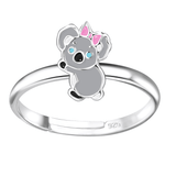 Children's Sterling Silver Adjustable Koala Bear Girl Ring