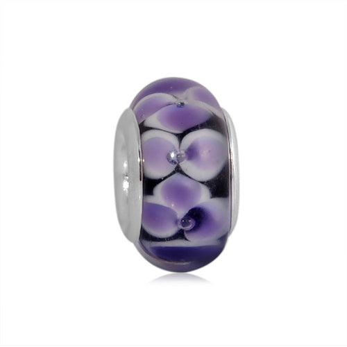 'Purple Posy' Glass Bead With Silver Plated Core