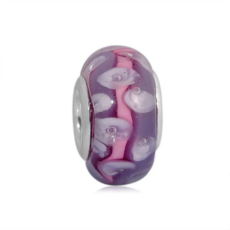 'Purple Posy' Glass Bead With Silver Plated Core