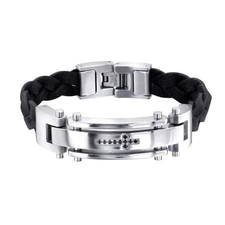 Men's 'Miami' Lava Stone and High Polish Stainless Steel Stretch Bracelet