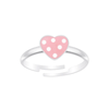 Children's Sterling Silver Adjustable Pink Polka Dot Heart Ring