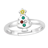 Children's Sterling Silver Adjustable Diamante Christmas Tree Ring