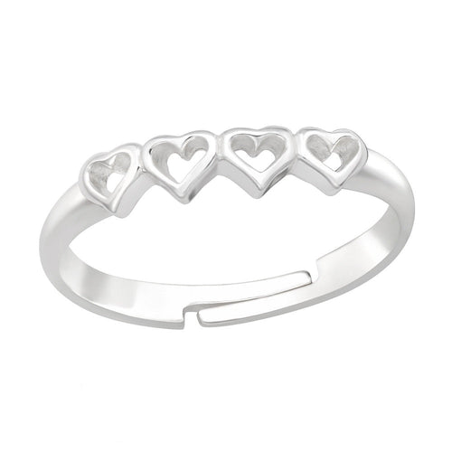 Children's Sterling Silver Adjustable Hearts Ring