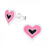 Children's Sterling Silver Pink and Black Heart Stud Earrings