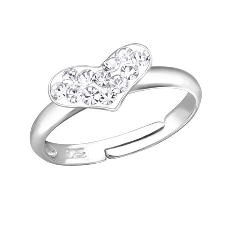 Children's Sterling Silver Adjustable  'Pink Love Heart Sparkle' Ring