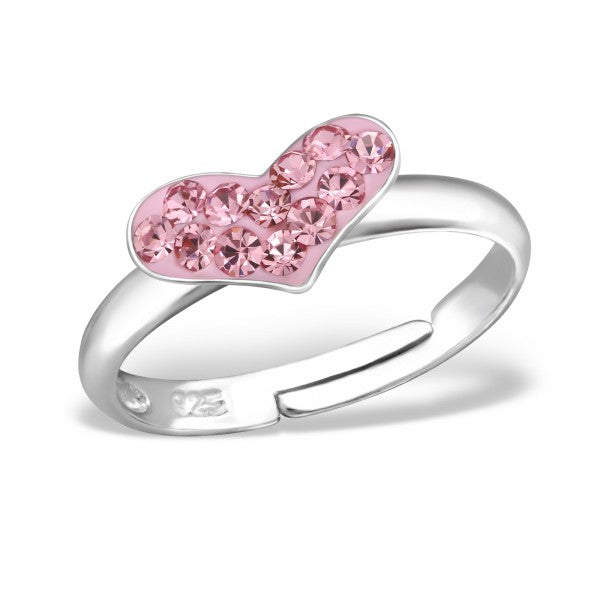 Children's Sterling Silver Adjustable Sparkle Pink Heart Ring