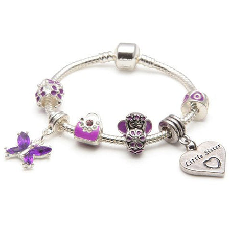 Children's Sister 'Purple Fairy Dream' Silver Plated Charm Bead Bracelet