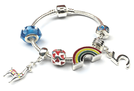Children's 'Blue Princess 5th Birthday' Silver Plated Charm Bead Bracelet