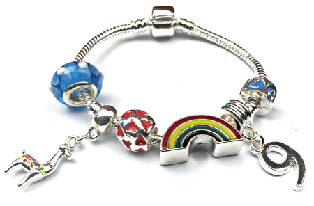 Children's Blue 'Happy 9th Birthday' Silver Plated Charm Bead Bracelet