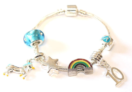 Children's Blue 'Happy 6th Birthday' Silver Plated Charm Bead Bracelet