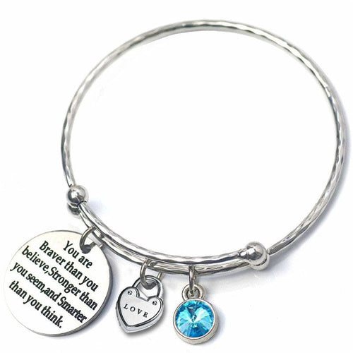 Adults/Teenagers 'March Birthstone with Inspirational Quote' Adjustable Bangle