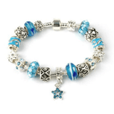 Adult's 'Misty Blue' Silver Plated Charm Bead Bracelet