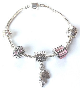 Mum 'Silver Romance' Silver Plated Charm Bead Bracelet