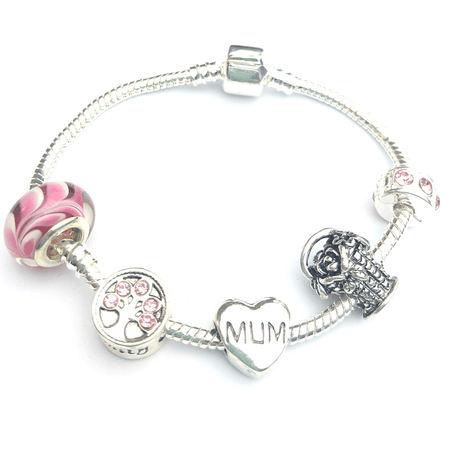 Adult's 'Mother Half Heart Pink Sparkle' Silver Plated Charm Bracelet