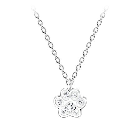 Children's Sterling Silver 'Purple Crystal Paw' Pendant Necklace