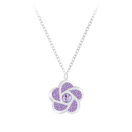 Children's Sterling Silver Purple Crystal Flower Pendant Necklace