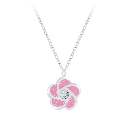 Children's Sterling Silver 'Pink Heart with White Spots' Pendant Necklace