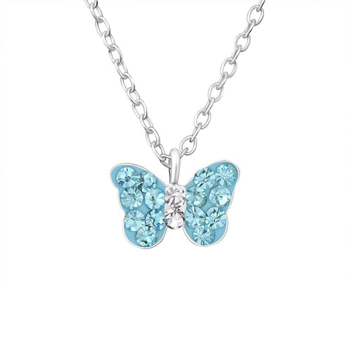 Children's Sterling Silver 'Blue Sparkle Butterfly' Crystal Pendant Necklace