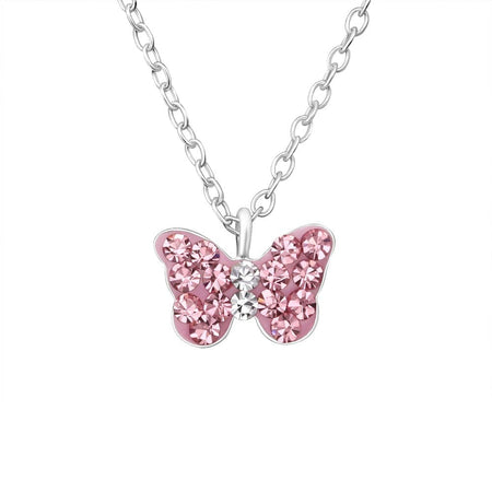 Children's Sterling Silver Purple Crystal Butterfly Pendant Necklace