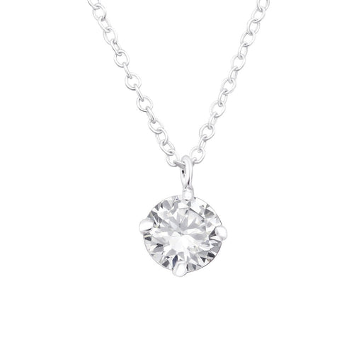 Children's Sterling Silver 'Round Clear Crystal' Pendant Necklace