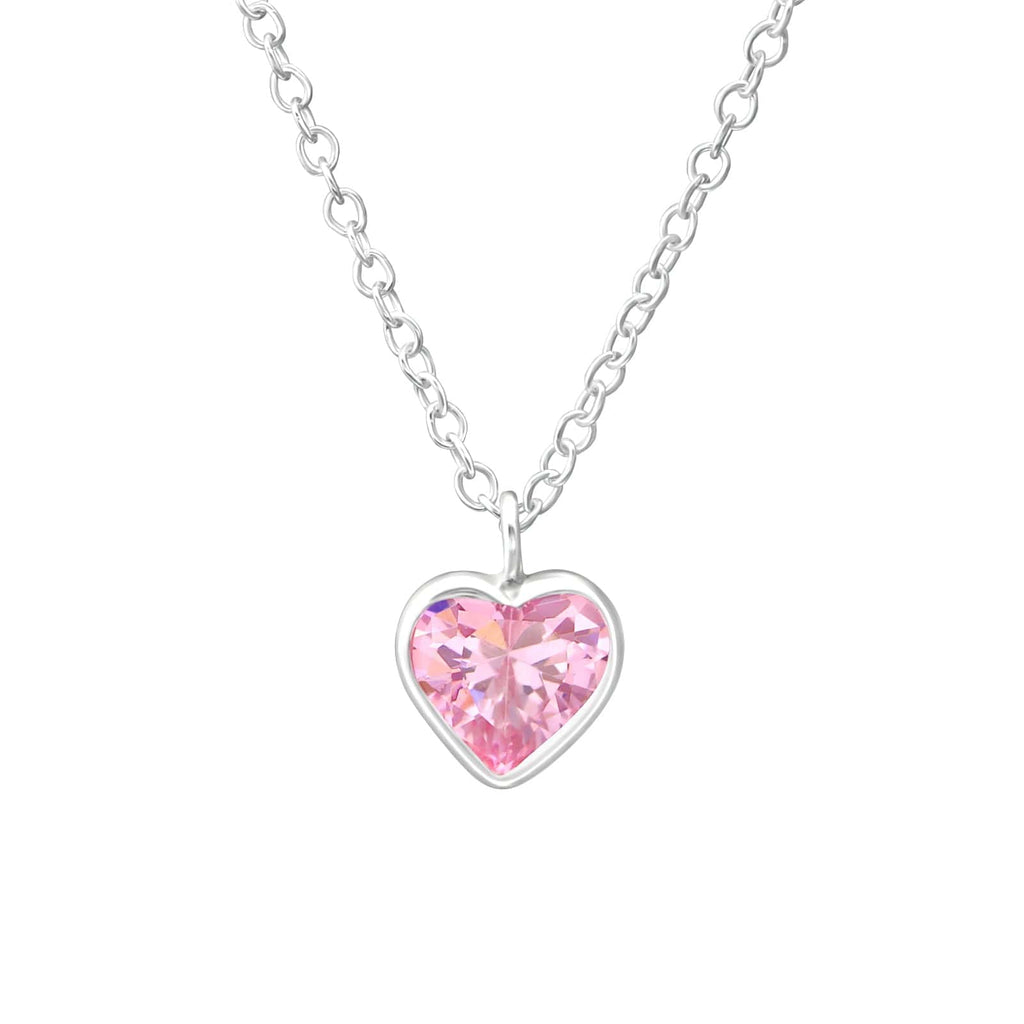 Children's Sterling Silver Pink Crystal Heart Pendant Necklace ...