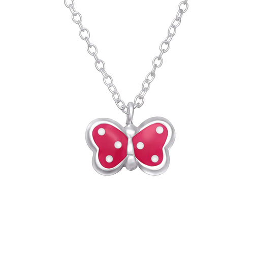 Children's Sterling Silver 'Pink Spotty Butterfly' Pendant Necklace