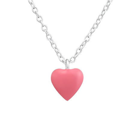 Children's Sterling Silver 'Pink Sparkle Crystal Heart' Pendant Necklace