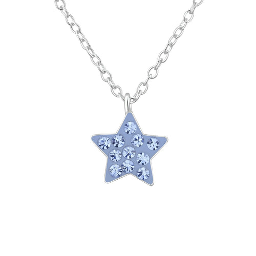 Children's Sterling Silver Light Sapphire Blue Crystal Star Pendant Necklace